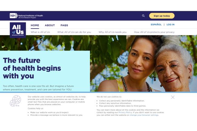 Imagen del sitio web de All of Us