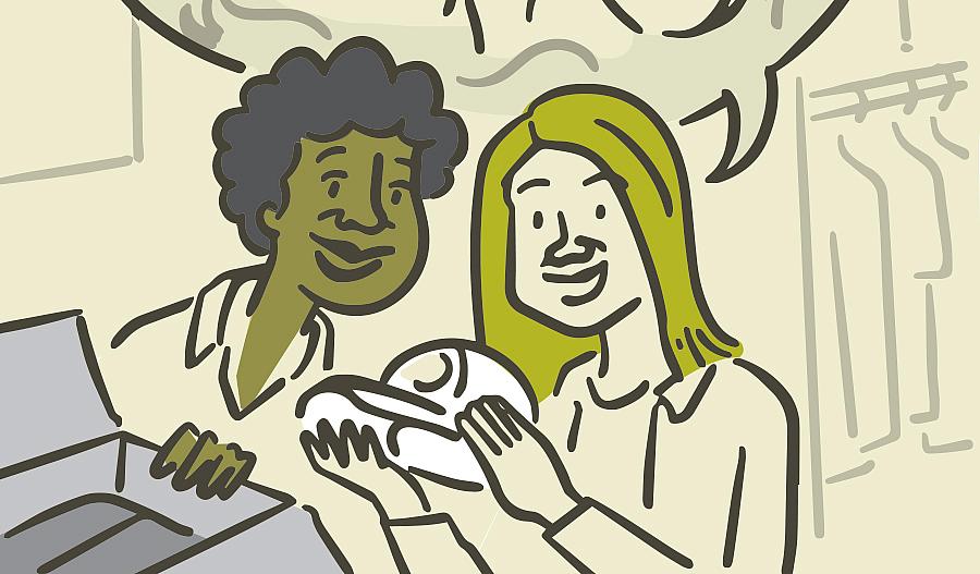 Ilustración de mujer con amigos recordando a una persona que falleció.