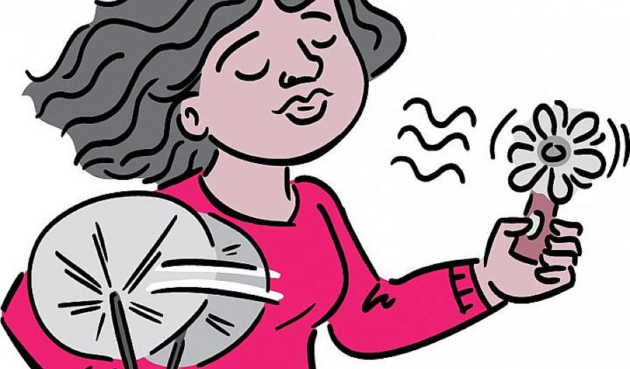 Caricatura de una mujer abanicándose.