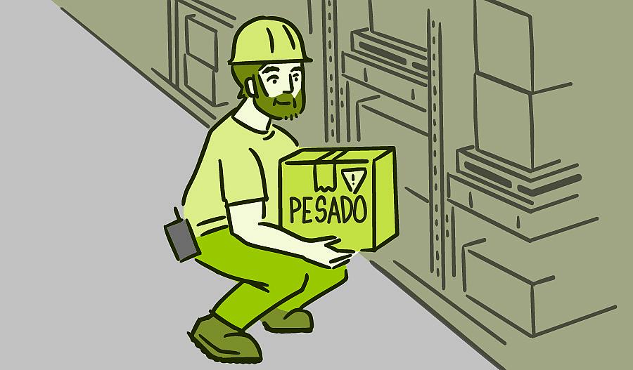 Ilustración de un hombre levantando una caja pesada
