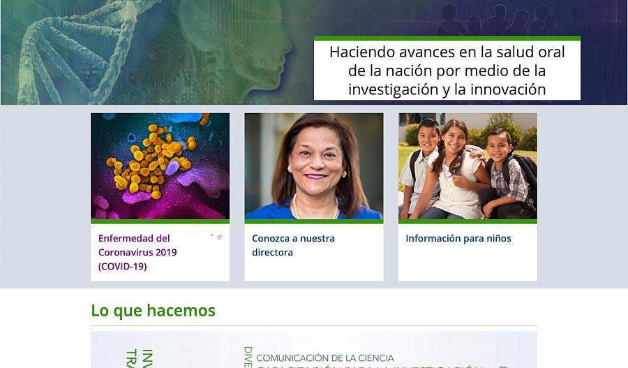 Captura de pantalla del sitio web del Instituto Nacional de Investigación Dental y Craneofacial (NIDCR)
