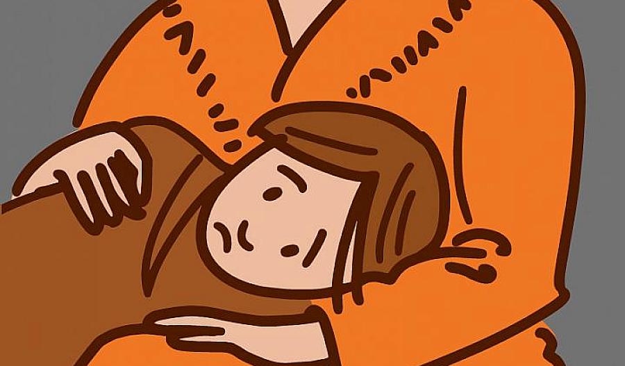 Ilustración de una mujer sosteniendo a un niño con una infección de oído