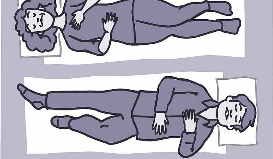 Ilustración de una pareja en su cama con una mano en el pecho y la otra en el vientre.