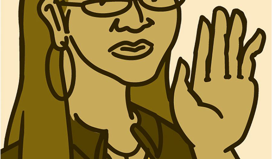 Ilustración de una mujer mirando sus uñas