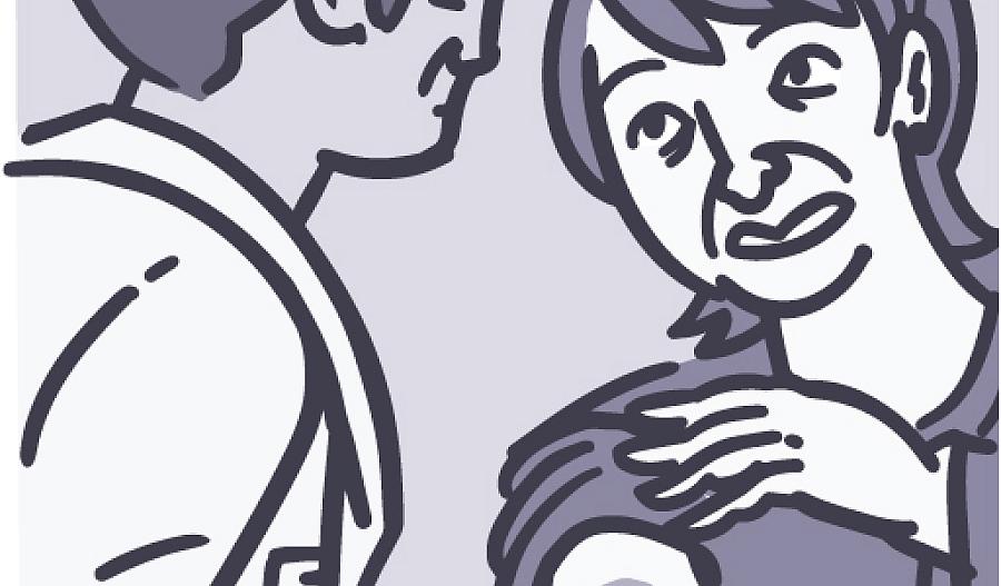 Ilustración de una mujer que muestra sus moretones a su proveedor de atención médica