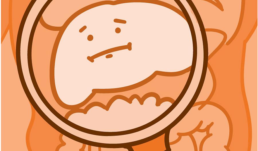 Ilustración de un hígado frunciendo el ceño.