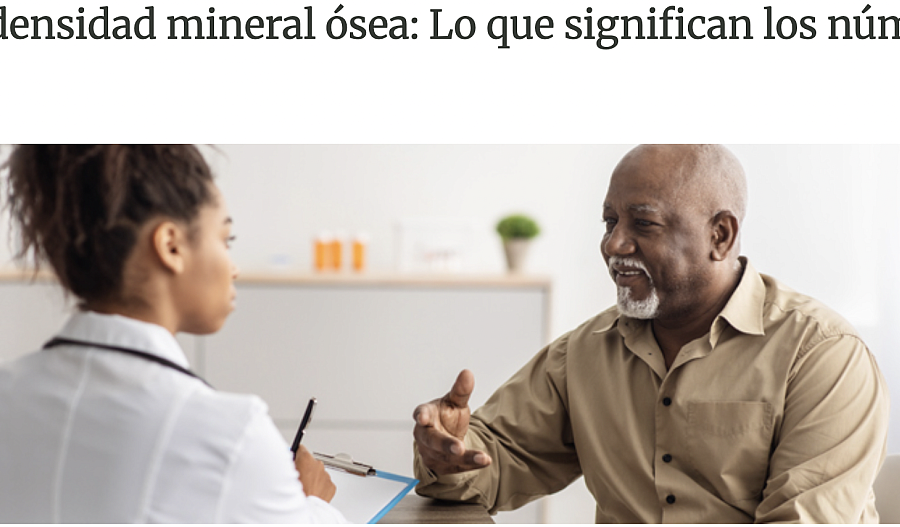 Una captura de pantalla muestra la página web titulada “Pruebas de densidad mineral ósea: lo que significan los números”.